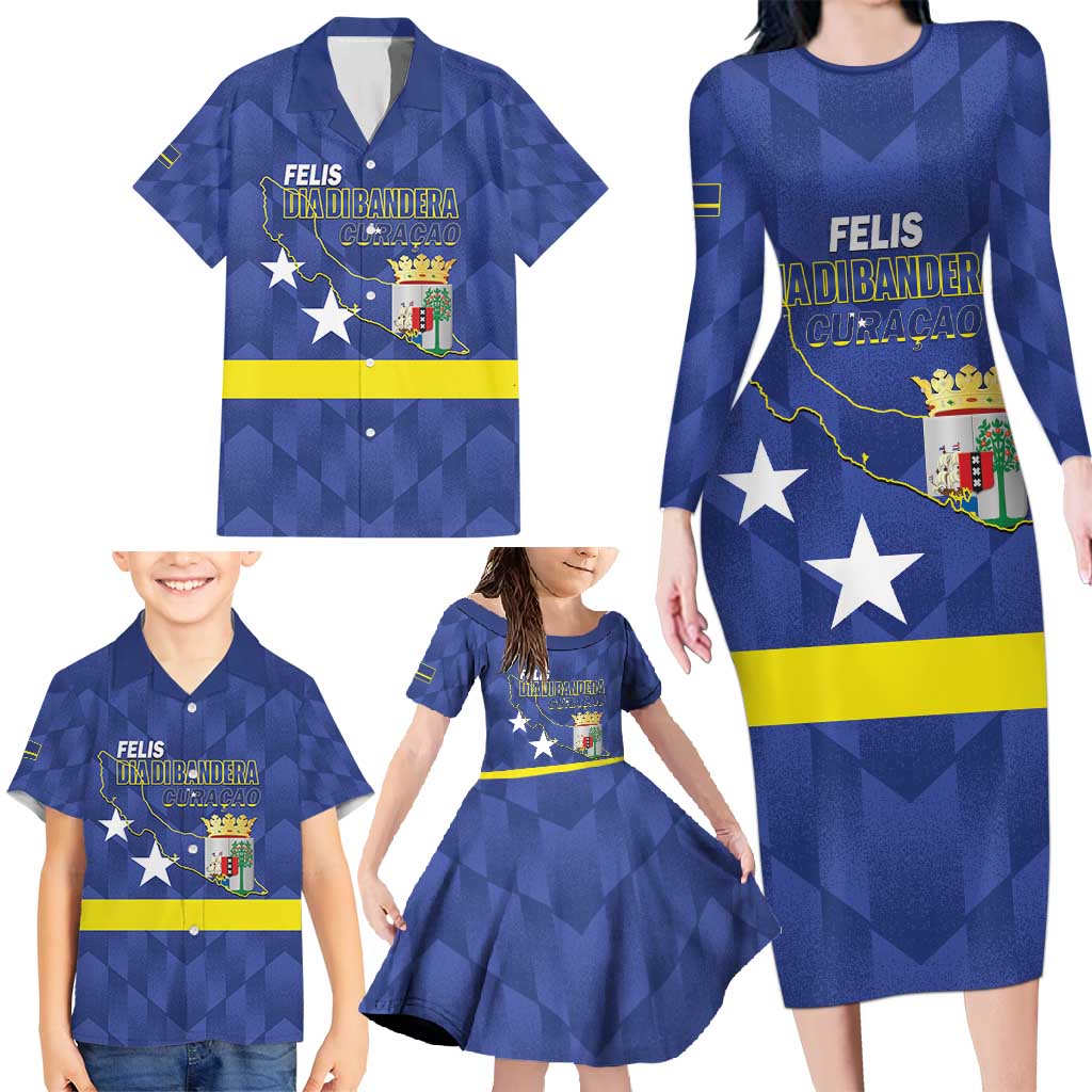 Felis Dia di Bandera Curacao Family Matching Long Sleeve Bodycon Dress and Hawaiian Shirt Flag Proud - Wonder Print Shop
