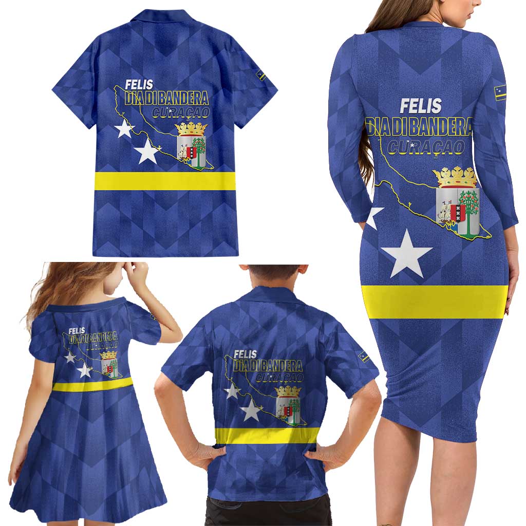 Felis Dia di Bandera Curacao Family Matching Long Sleeve Bodycon Dress and Hawaiian Shirt Flag Proud - Wonder Print Shop