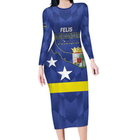 Felis Dia di Bandera Curacao Family Matching Long Sleeve Bodycon Dress and Hawaiian Shirt Flag Proud - Wonder Print Shop