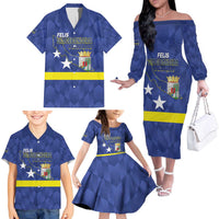 Felis Dia di Bandera Curacao Family Matching Off The Shoulder Long Sleeve Dress and Hawaiian Shirt Flag Proud - Wonder Print Shop