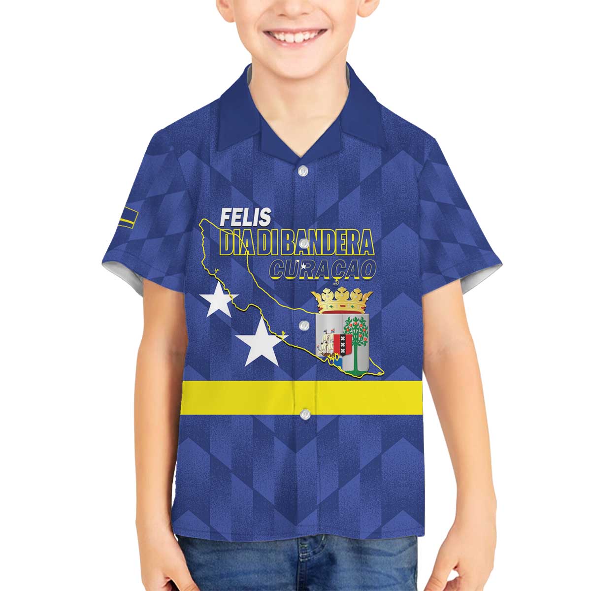 Felis Dia di Bandera Curacao Family Matching Off The Shoulder Long Sleeve Dress and Hawaiian Shirt Flag Proud - Wonder Print Shop