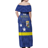 Felis Dia di Bandera Curacao Family Matching Off Shoulder Maxi Dress and Hawaiian Shirt Flag Proud - Wonder Print Shop