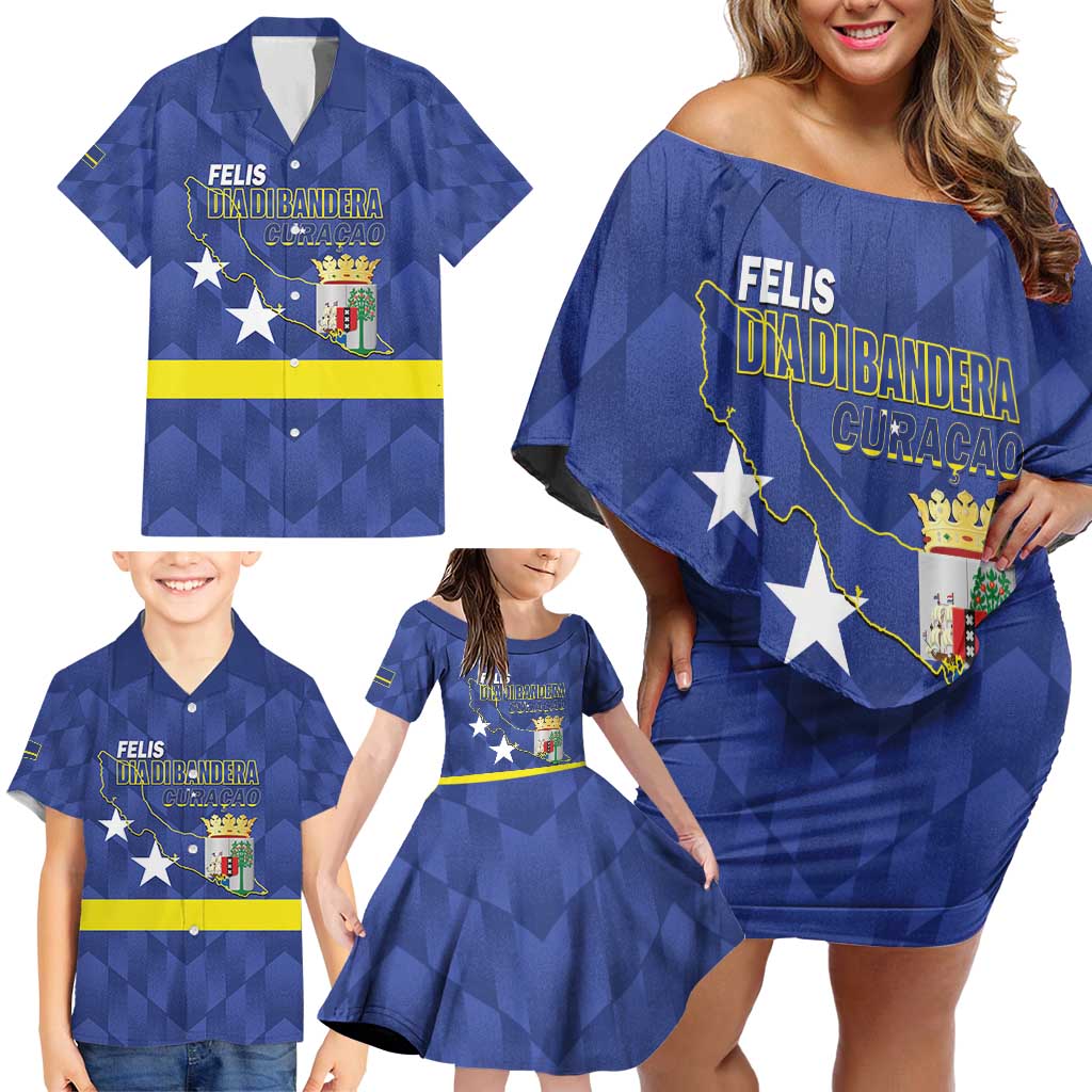 Felis Dia di Bandera Curacao Family Matching Off Shoulder Short Dress and Hawaiian Shirt Flag Proud - Wonder Print Shop