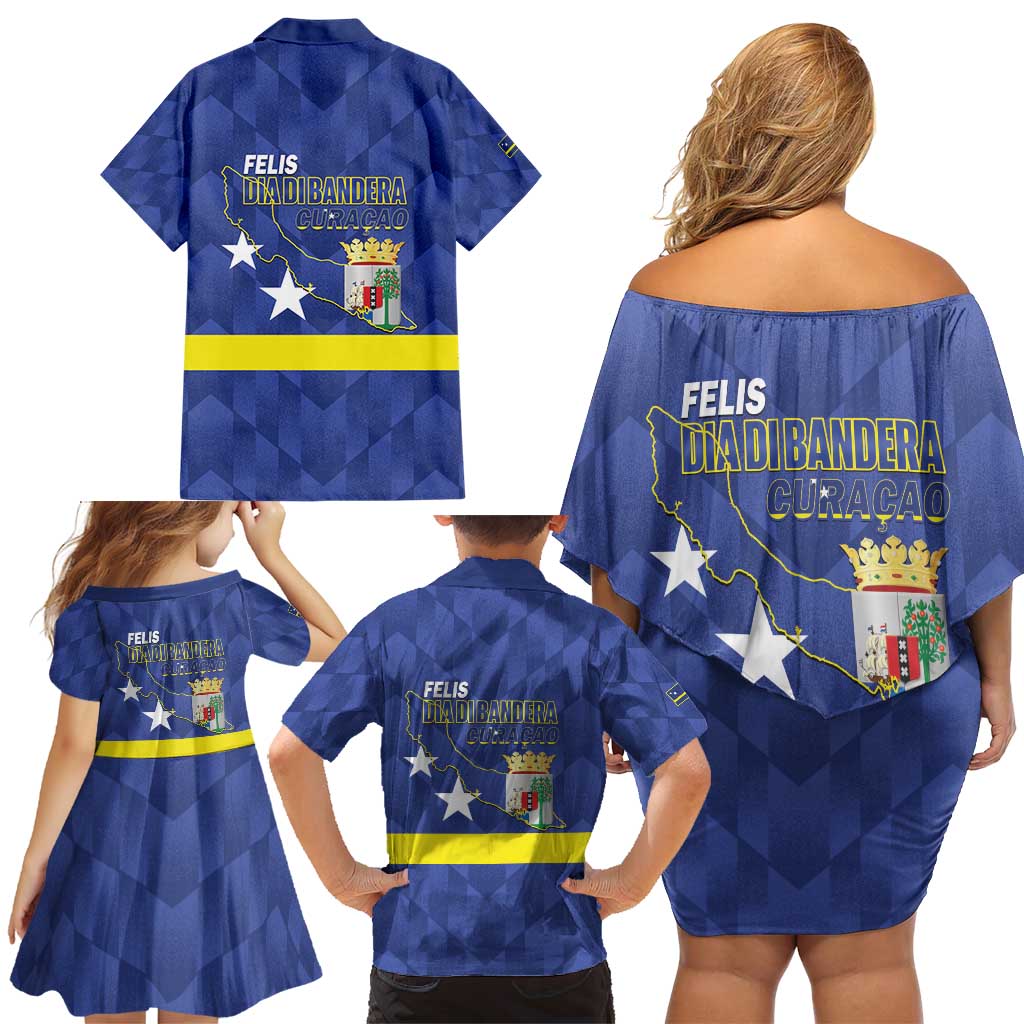 Felis Dia di Bandera Curacao Family Matching Off Shoulder Short Dress and Hawaiian Shirt Flag Proud - Wonder Print Shop