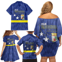 Felis Dia di Bandera Curacao Family Matching Off Shoulder Short Dress and Hawaiian Shirt Flag Proud - Wonder Print Shop