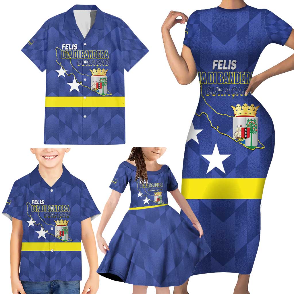Felis Dia di Bandera Curacao Family Matching Short Sleeve Bodycon Dress and Hawaiian Shirt Flag Proud - Wonder Print Shop
