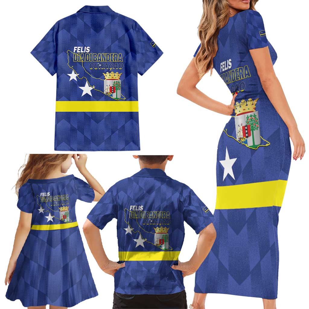 Felis Dia di Bandera Curacao Family Matching Short Sleeve Bodycon Dress and Hawaiian Shirt Flag Proud - Wonder Print Shop
