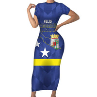 Felis Dia di Bandera Curacao Family Matching Short Sleeve Bodycon Dress and Hawaiian Shirt Flag Proud - Wonder Print Shop