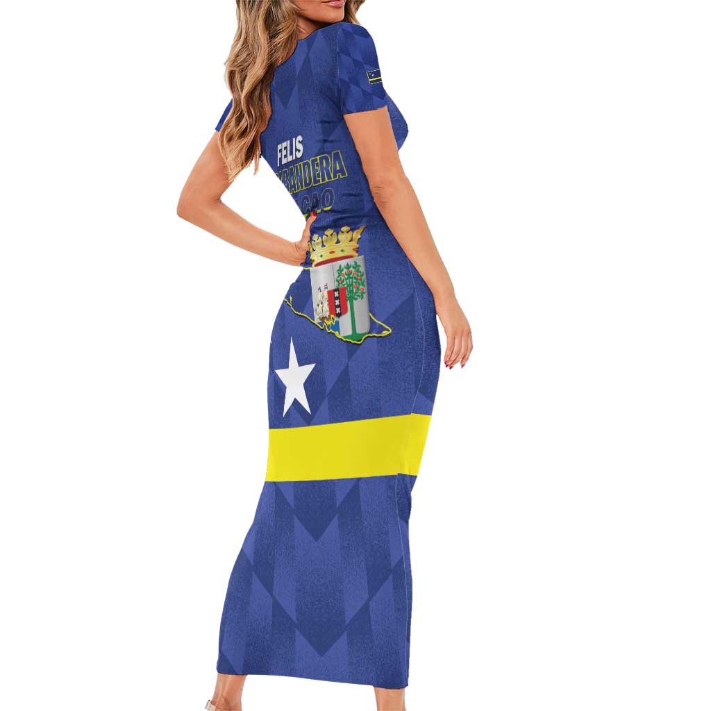 Felis Dia di Bandera Curacao Family Matching Short Sleeve Bodycon Dress and Hawaiian Shirt Flag Proud - Wonder Print Shop
