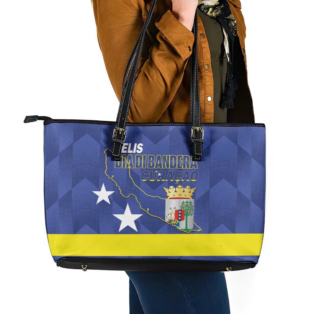 Felis Dia di Bandera Curacao Leather Tote Bag Flag Proud - Wonder Print Shop