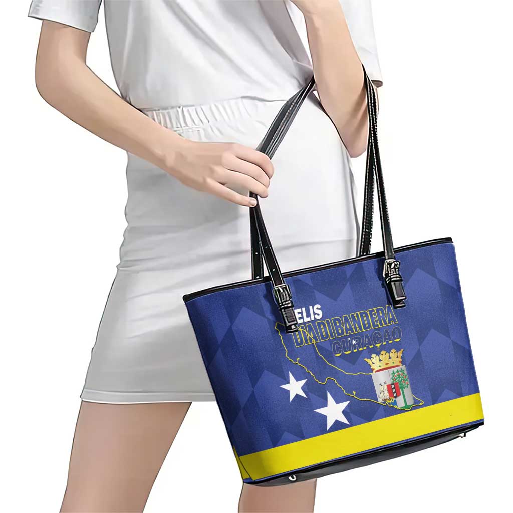 Felis Dia di Bandera Curacao Leather Tote Bag Flag Proud - Wonder Print Shop