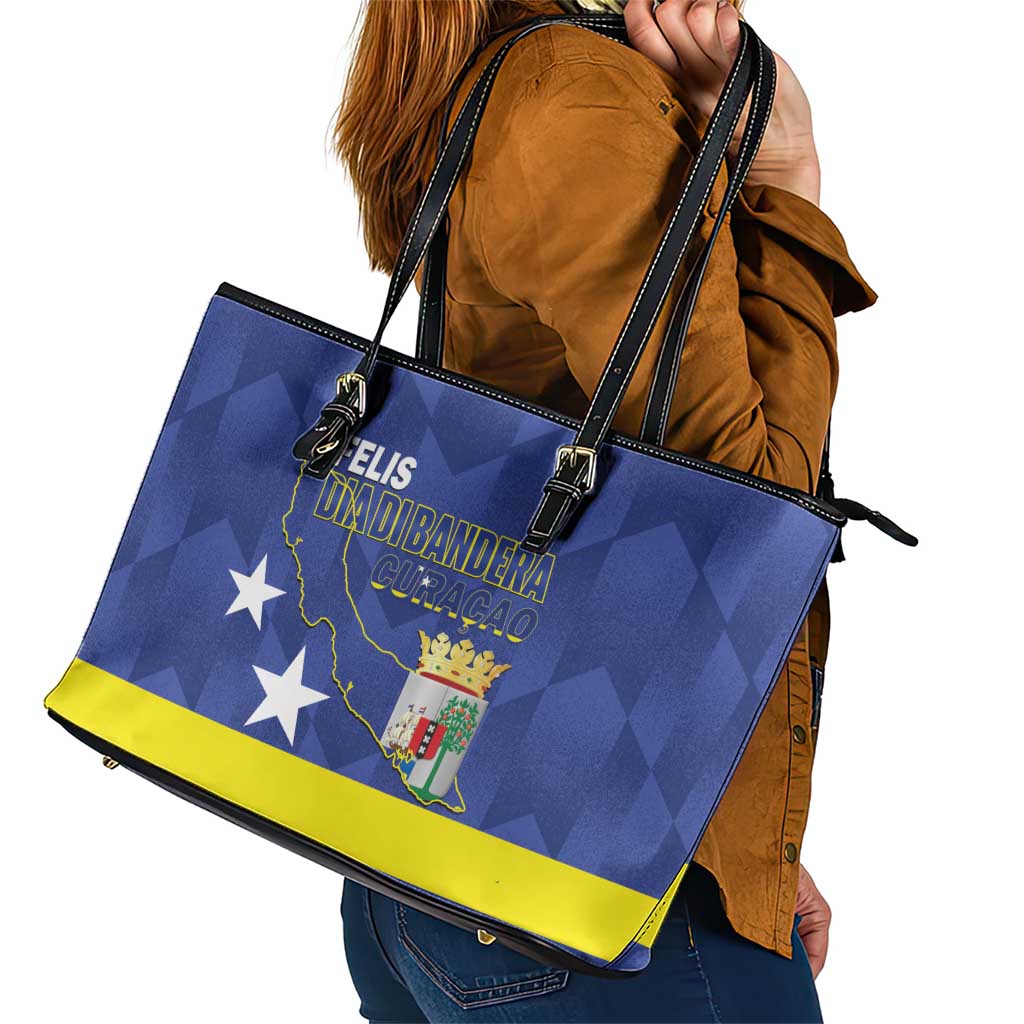 Felis Dia di Bandera Curacao Leather Tote Bag Flag Proud - Wonder Print Shop