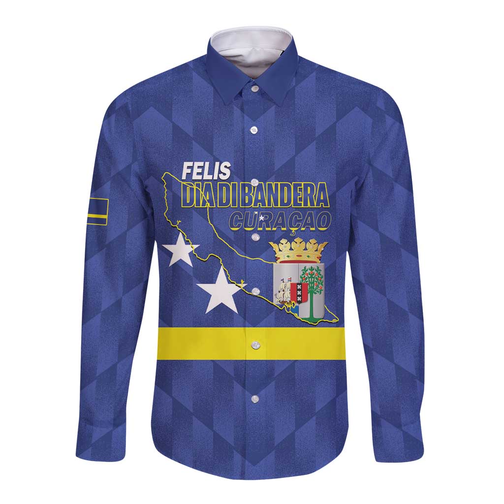 Felis Dia di Bandera Curacao Long Sleeve Button Shirt Flag Proud - Wonder Print Shop