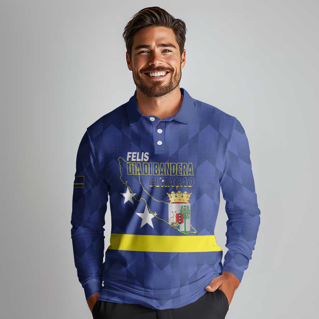 Felis Dia di Bandera Curacao Long Sleeve Polo Shirt Flag Proud - Wonder Print Shop