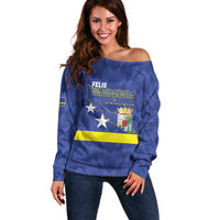 Felis Dia di Bandera Curacao Off Shoulder Sweater Flag Proud - Wonder Print Shop