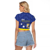 Felis Dia di Bandera Curacao Raglan Cropped T Shirt Flag Proud - Wonder Print Shop