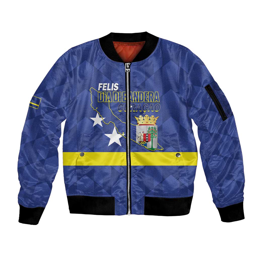 Felis Dia di Bandera Curacao Sleeve Zip Bomber Jacket Flag Proud - Wonder Print Shop