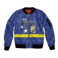 Felis Dia di Bandera Curacao Sleeve Zip Bomber Jacket Flag Proud - Wonder Print Shop