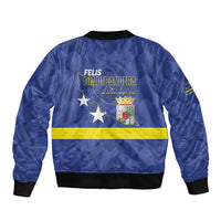 Felis Dia di Bandera Curacao Sleeve Zip Bomber Jacket Flag Proud - Wonder Print Shop