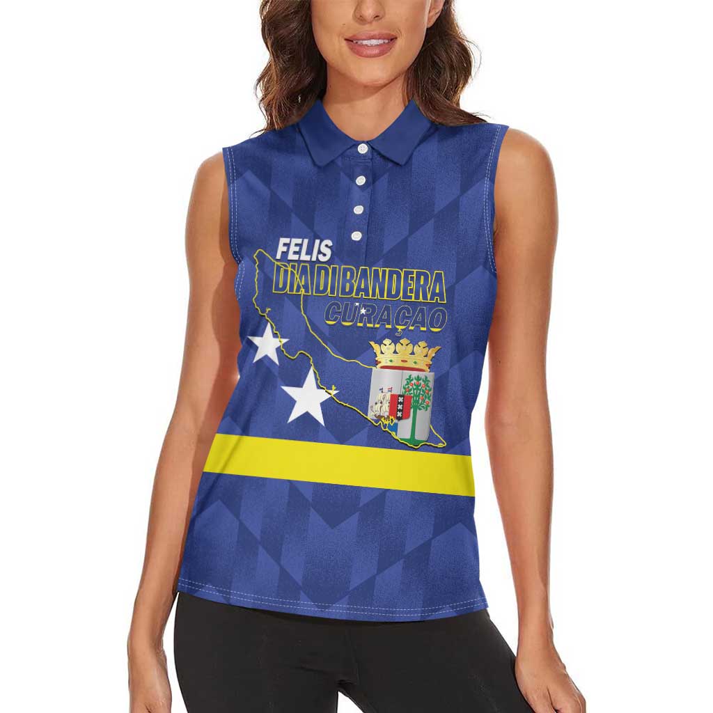 Felis Dia di Bandera Curacao Women Sleeveless Polo Shirt Flag Proud - Wonder Print Shop