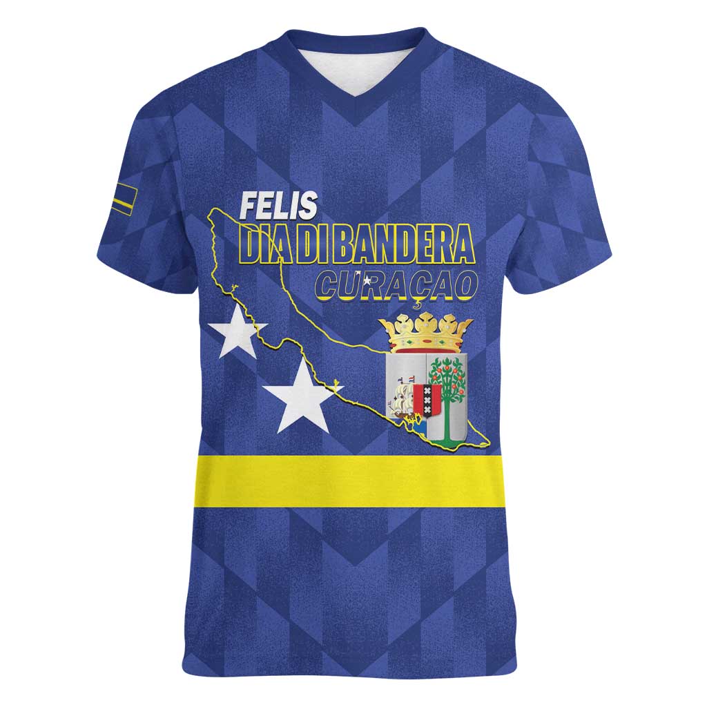 Felis Dia di Bandera Curacao Women V-Neck T-Shirt Flag Proud - Wonder Print Shop