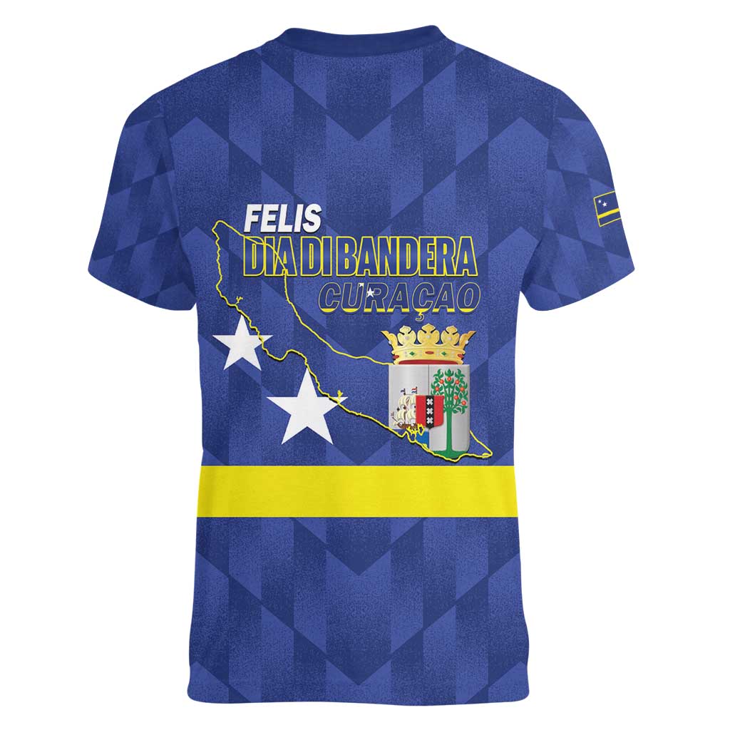 Felis Dia di Bandera Curacao Women V-Neck T-Shirt Flag Proud - Wonder Print Shop