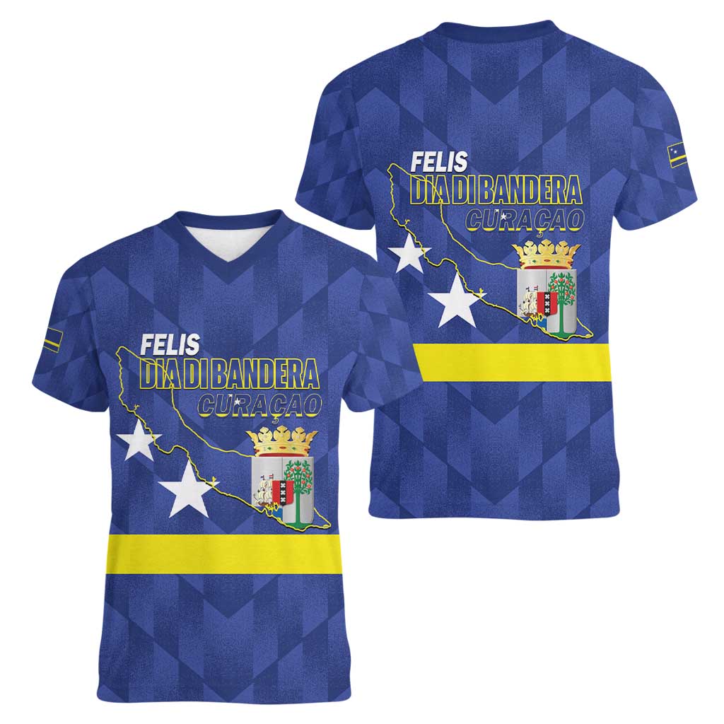 Felis Dia di Bandera Curacao Women V-Neck T-Shirt Flag Proud - Wonder Print Shop