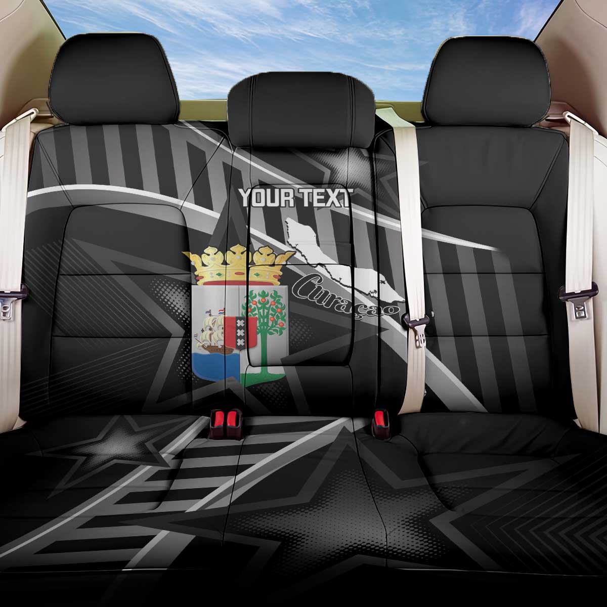 Custom Curacao Football Back Car Seat Cover Go La Familia Azul Black Style - Wonder Print Shop