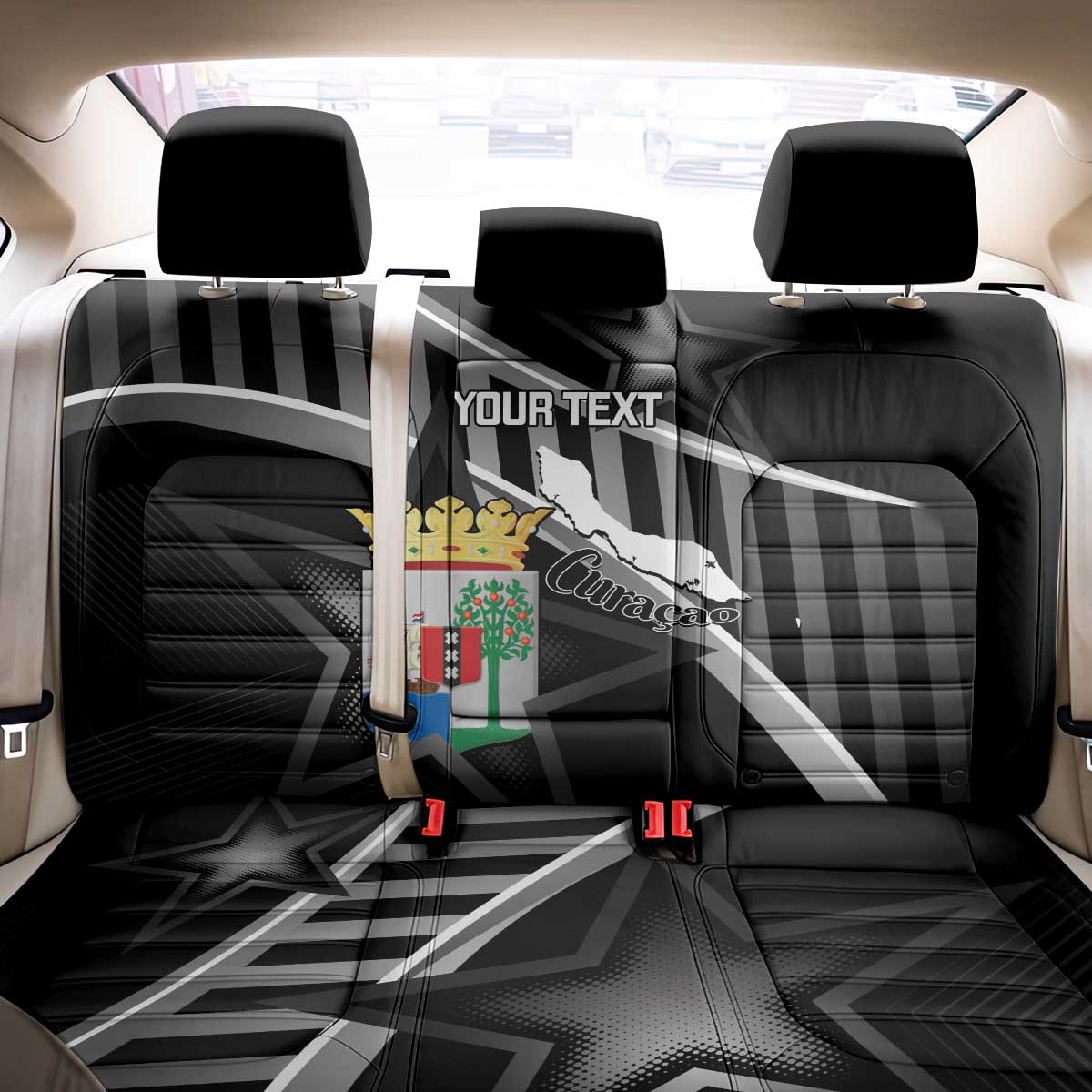 Custom Curacao Football Back Car Seat Cover Go La Familia Azul Black Style - Wonder Print Shop