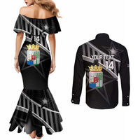 Custom Curacao Football Couples Matching Mermaid Dress and Long Sleeve Button Shirt Go La Familia Azul Black Style - Wonder Print Shop