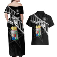 Custom Curacao Football Couples Matching Off Shoulder Maxi Dress and Hawaiian Shirt Go La Familia Azul Black Style - Wonder Print Shop