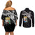 Custom Curacao Football Couples Matching Off Shoulder Short Dress and Long Sleeve Button Shirt Go La Familia Azul Black Style - Wonder Print Shop