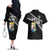 Custom Curacao Football Couples Matching Off The Shoulder Long Sleeve Dress and Hawaiian Shirt Go La Familia Azul Black Style - Wonder Print Shop