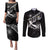 Custom Curacao Football Couples Matching Puletasi and Long Sleeve Button Shirt Go La Familia Azul Black Style - Wonder Print Shop