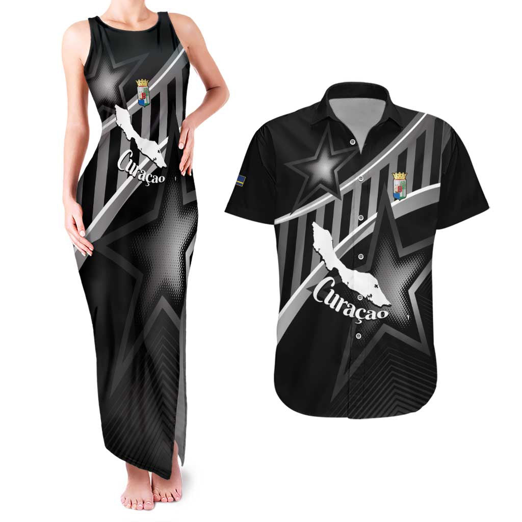 Custom Curacao Football Couples Matching Tank Maxi Dress and Hawaiian Shirt Go La Familia Azul Black Style - Wonder Print Shop