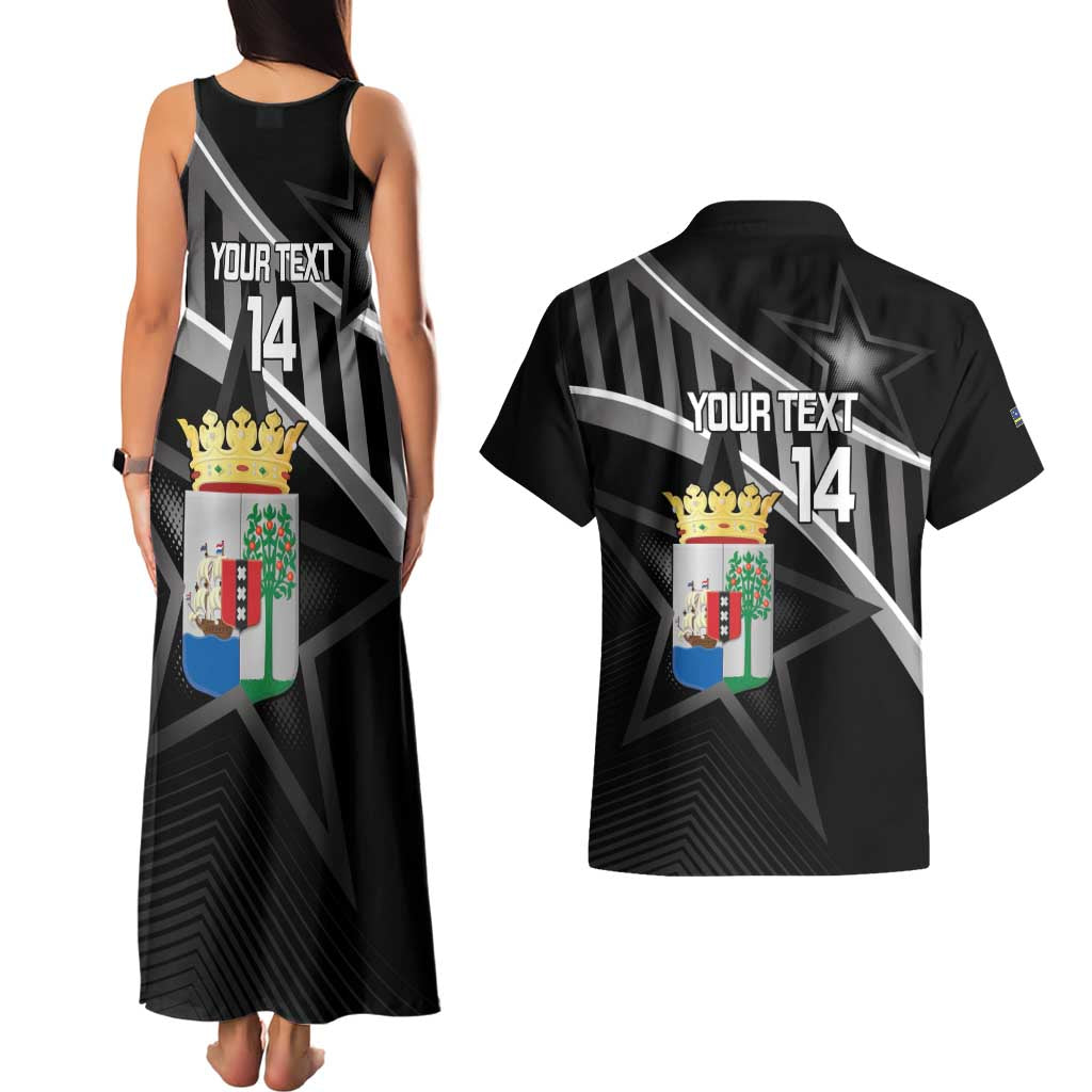 Custom Curacao Football Couples Matching Tank Maxi Dress and Hawaiian Shirt Go La Familia Azul Black Style - Wonder Print Shop