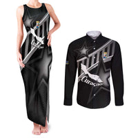 Custom Curacao Football Couples Matching Tank Maxi Dress and Long Sleeve Button Shirt Go La Familia Azul Black Style - Wonder Print Shop