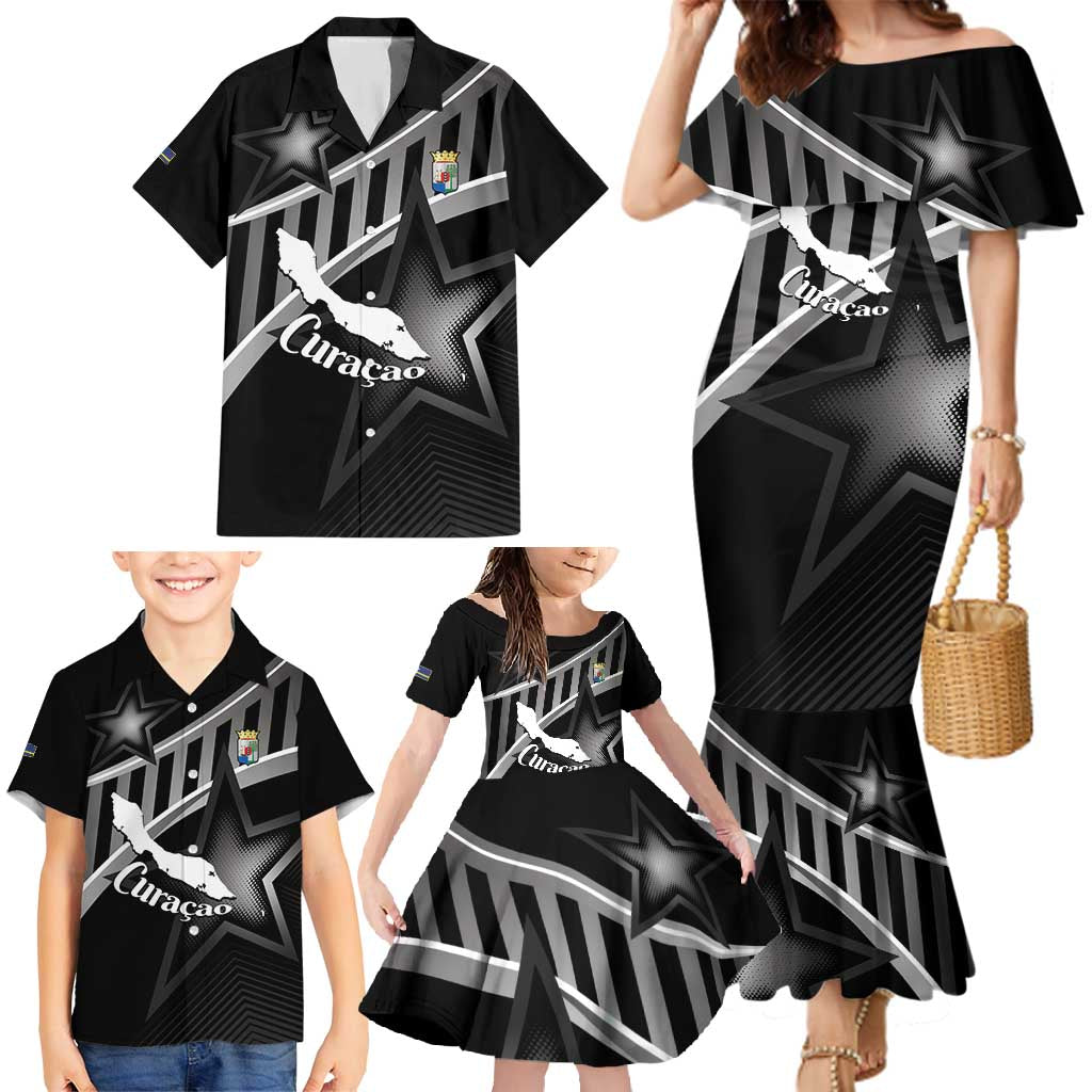 Custom Curacao Football Family Matching Mermaid Dress and Hawaiian Shirt Go La Familia Azul Black Style - Wonder Print Shop