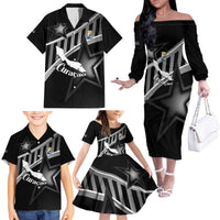 Custom Curacao Football Family Matching Off The Shoulder Long Sleeve Dress and Hawaiian Shirt Go La Familia Azul Black Style - Wonder Print Shop