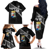 Custom Curacao Football Family Matching Off The Shoulder Long Sleeve Dress and Hawaiian Shirt Go La Familia Azul Black Style - Wonder Print Shop