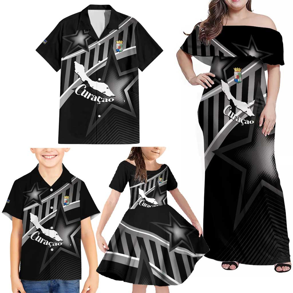 Custom Curacao Football Family Matching Off Shoulder Maxi Dress and Hawaiian Shirt Go La Familia Azul Black Style - Wonder Print Shop