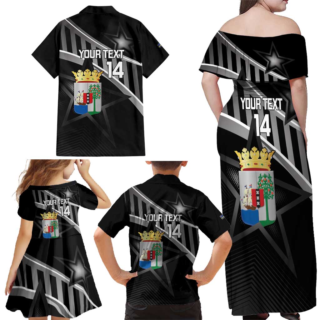 Custom Curacao Football Family Matching Off Shoulder Maxi Dress and Hawaiian Shirt Go La Familia Azul Black Style - Wonder Print Shop