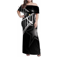 Custom Curacao Football Family Matching Off Shoulder Maxi Dress and Hawaiian Shirt Go La Familia Azul Black Style - Wonder Print Shop