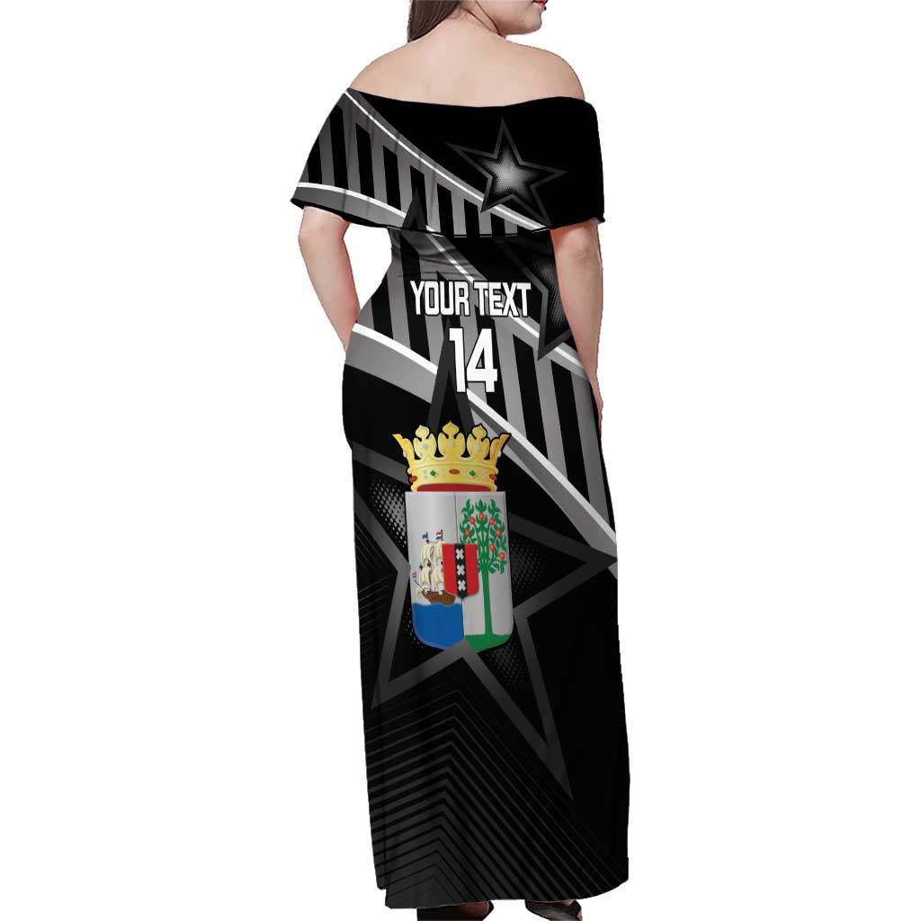 Custom Curacao Football Family Matching Off Shoulder Maxi Dress and Hawaiian Shirt Go La Familia Azul Black Style - Wonder Print Shop