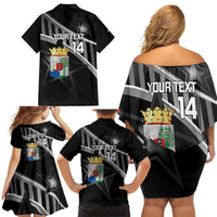 Custom Curacao Football Family Matching Off Shoulder Short Dress and Hawaiian Shirt Go La Familia Azul Black Style - Wonder Print Shop