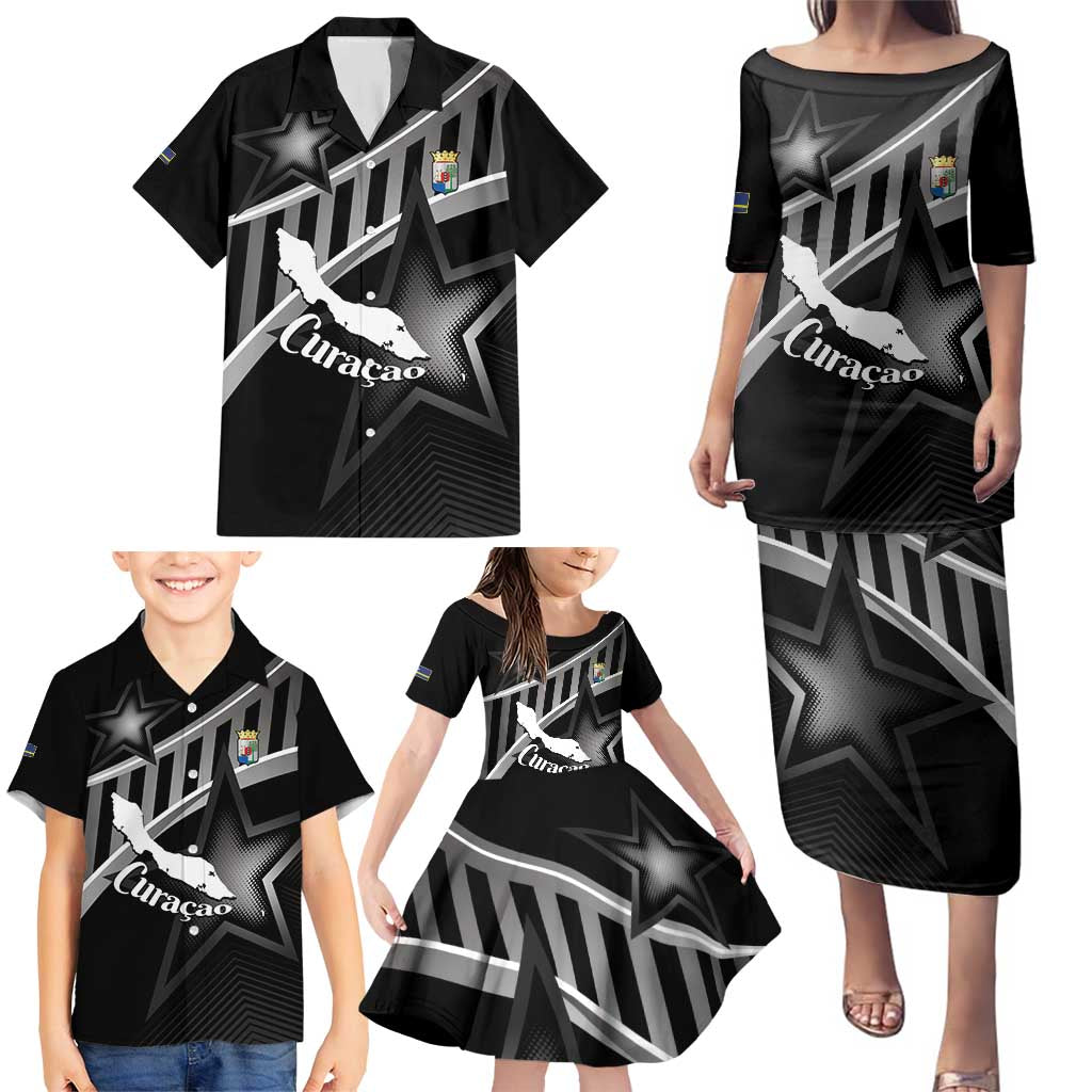 Custom Curacao Football Family Matching Puletasi and Hawaiian Shirt Go La Familia Azul Black Style - Wonder Print Shop