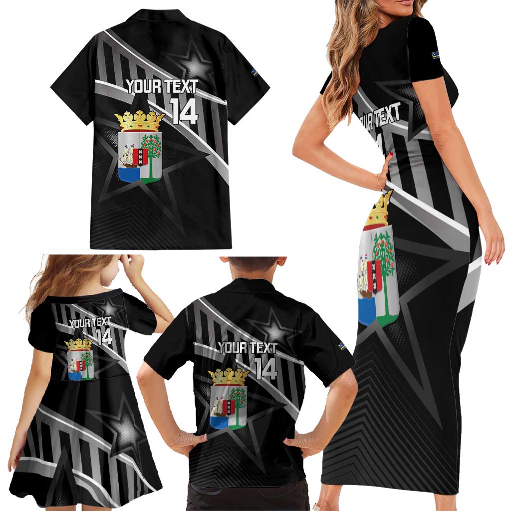 Custom Curacao Football Family Matching Short Sleeve Bodycon Dress and Hawaiian Shirt Go La Familia Azul Black Style - Wonder Print Shop