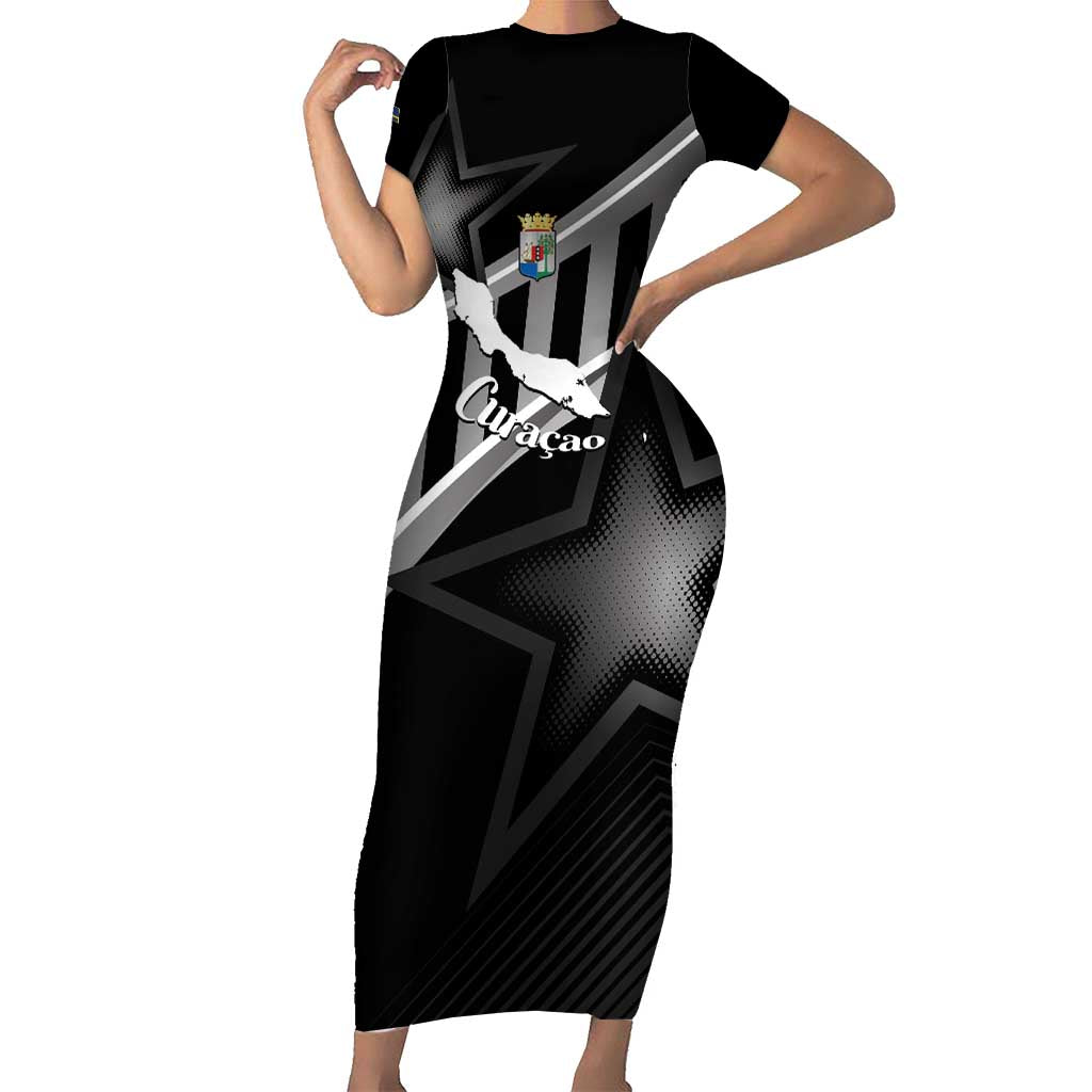 Custom Curacao Football Family Matching Short Sleeve Bodycon Dress and Hawaiian Shirt Go La Familia Azul Black Style - Wonder Print Shop