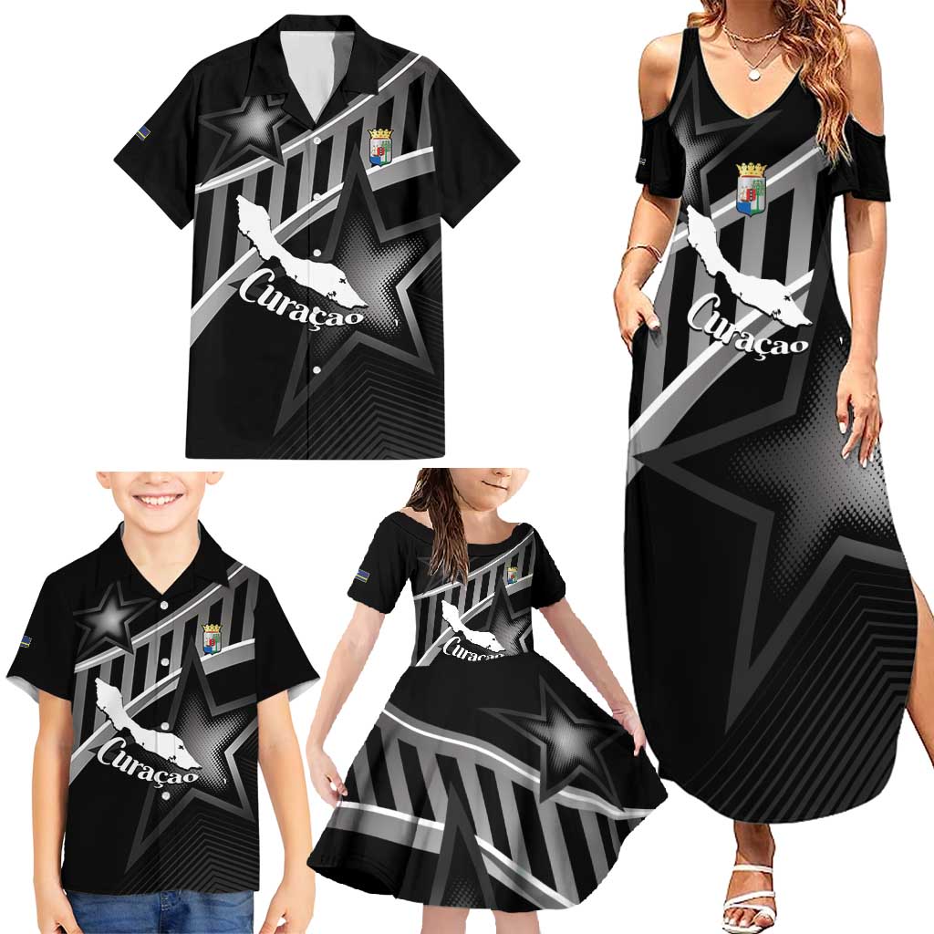Custom Curacao Football Family Matching Summer Maxi Dress and Hawaiian Shirt Go La Familia Azul Black Style - Wonder Print Shop