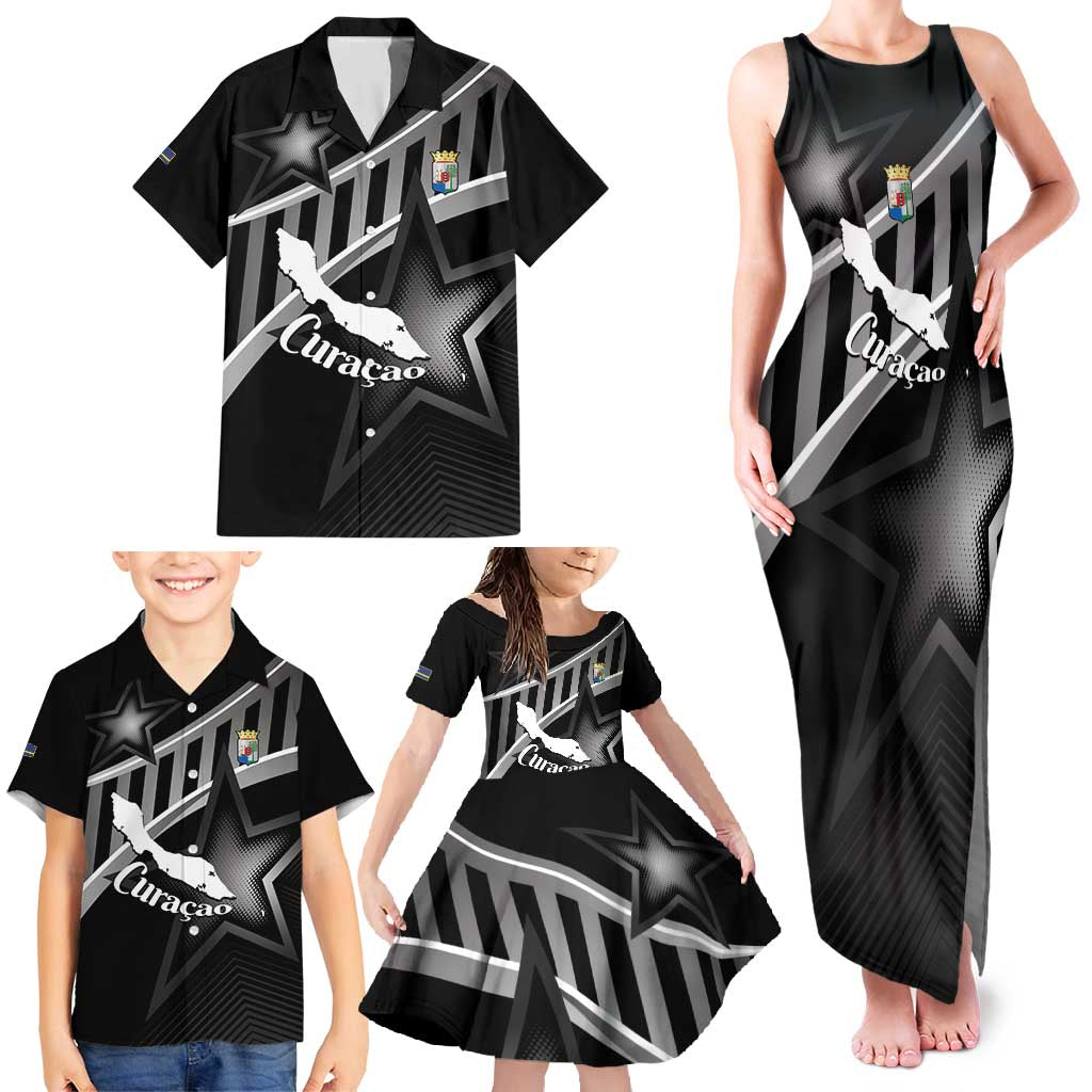 Custom Curacao Football Family Matching Tank Maxi Dress and Hawaiian Shirt Go La Familia Azul Black Style - Wonder Print Shop